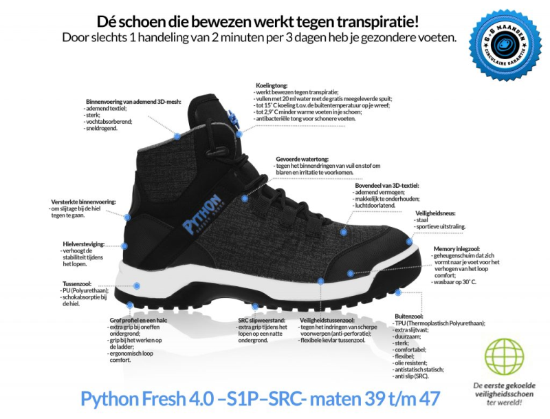 Python Fresh 4.0 Hoog S1P Zwart/Grijs
