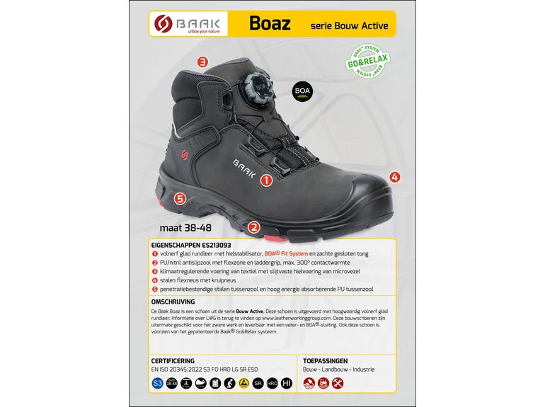 Baak Boaz BOA 213093 S3 (Dealers only) Zwart