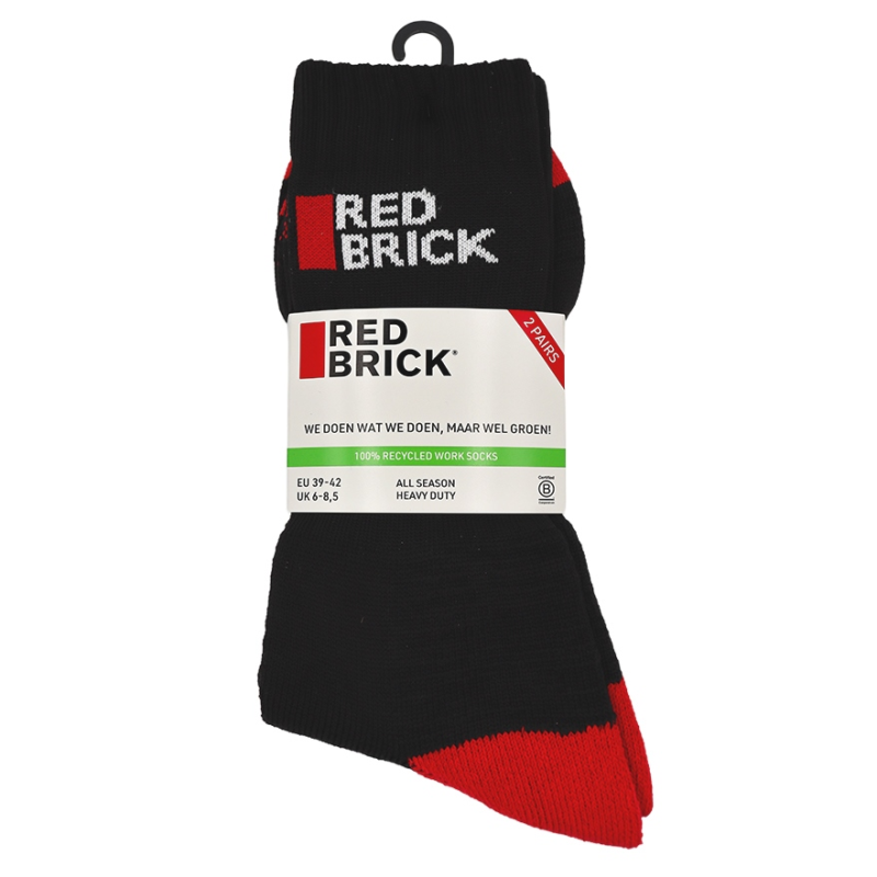 Redbrick Recycled Werksokken 2-Pack Zwart/Rood